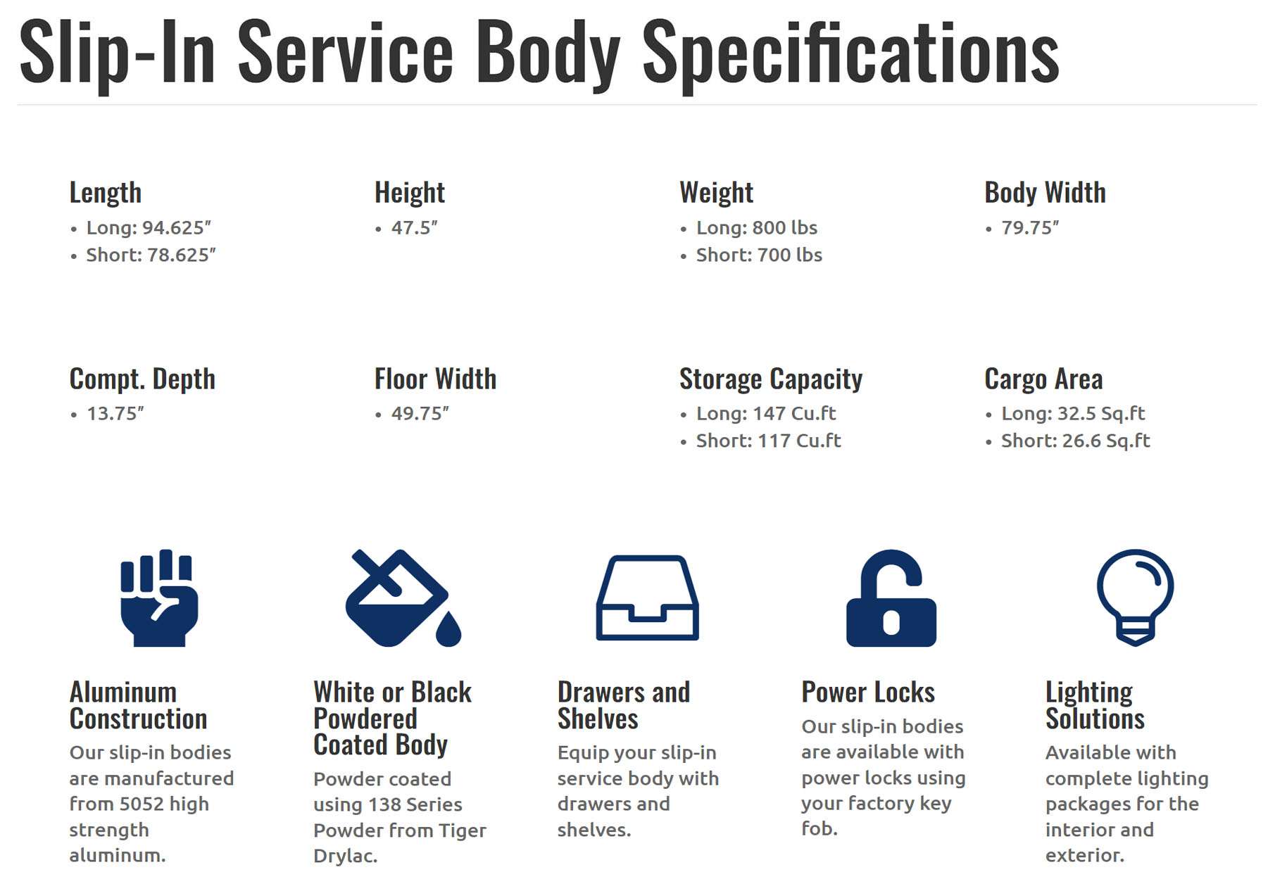 Expertec Slip-In Service Body Specifications